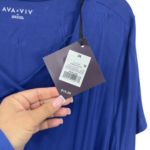 Ava & Viv Womens Plus Size 3X Blue V-Neck Short Sleeve Top - Picture 3 of 9